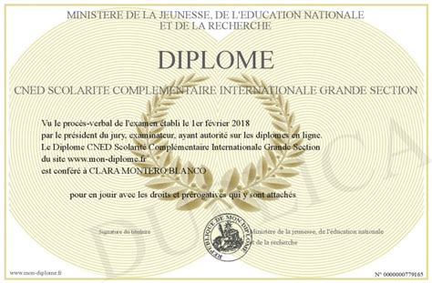 Diplome Cned Scolarite Complementaire Internationale Grande Section