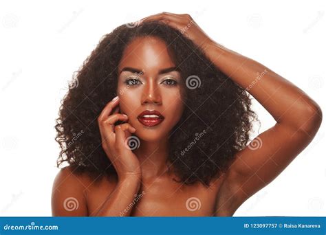 beauty portrait of african american woman with afro hairstyle and glamour makeup stock image