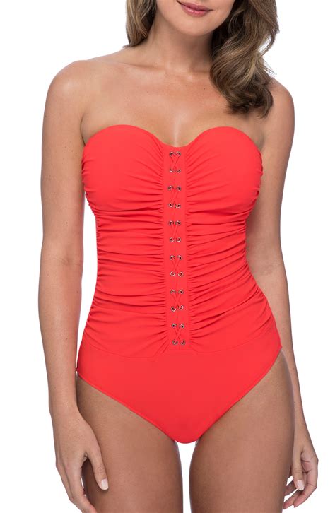 Gottex Lace Up Strapless One Piece Swimsuit In Red Lyst