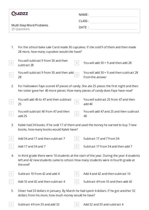 50 Multi Step Word Problems Worksheets For 2nd Grade On Quizizz Free