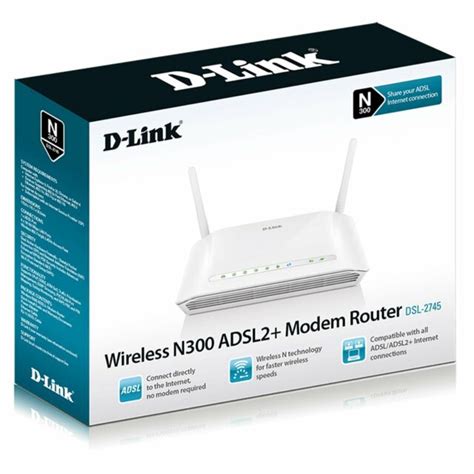 D Link Modem Router Wireless N300 Adsl2 4 X Ethernet Lan Dsl 2745 For