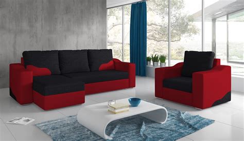 Ecksofa Sofa COLLIN mit Schlaffunktion Rot / Schwarz ...