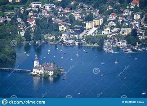 Panoramic View Of Castle Schloss Ort Orth On Lake Traunsee In Gmunden