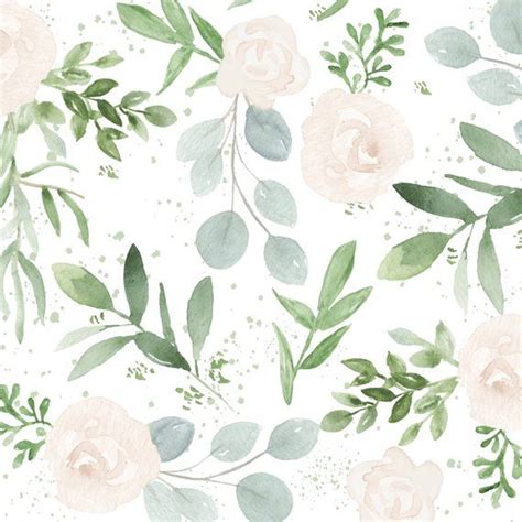 Watercolor Greenery And White Flowers And Two Digital Paper Etsy Cute