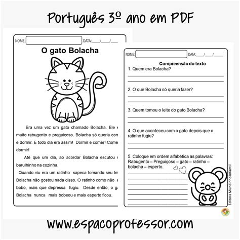 Atividade De Português 3º Ano O Gato Bolacha Em Pdf