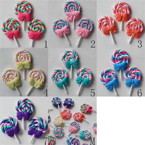 Wholesale Spiral Rainbow Lollipop Candy Polymer Clay Cabochons Flatback