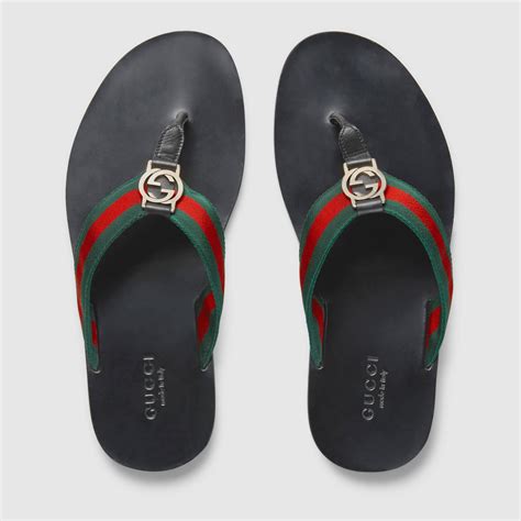 Gucci Web Strap Thong Sandal In Green For Men Lyst
