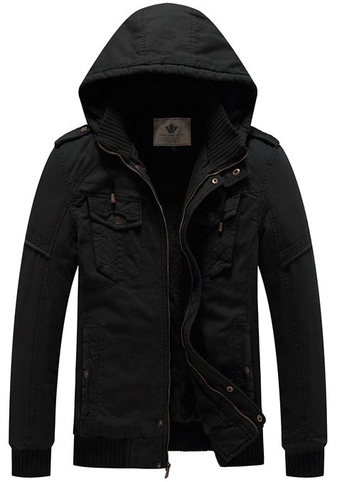 Wenven Mens Winter Heavy Fleece Lined Coat Military Style Jacket With