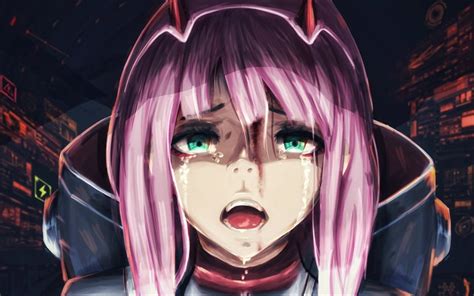 Download Wallpapers 4k Crying Zero Two Close Up Girl