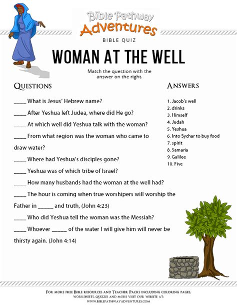 Printable Bible Quiz Woman At The Well Bible Lessons For Kids Bible