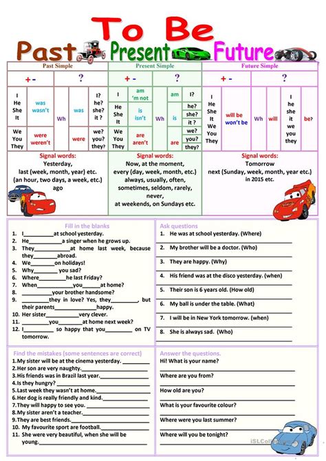 To Be Past Present Future English Esl Worksheets For Distance
