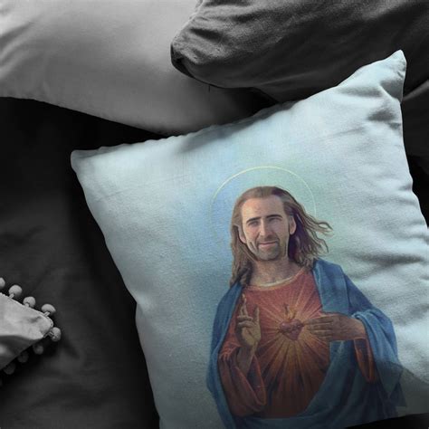 Nic Cage As Jesus Throw Pillow Pillow Cover Funny Nicolas Etsy