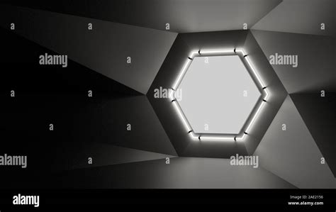 Abstract Geometry Lit By A Neon White Hexagonal Lamp Soft Shadows 3d