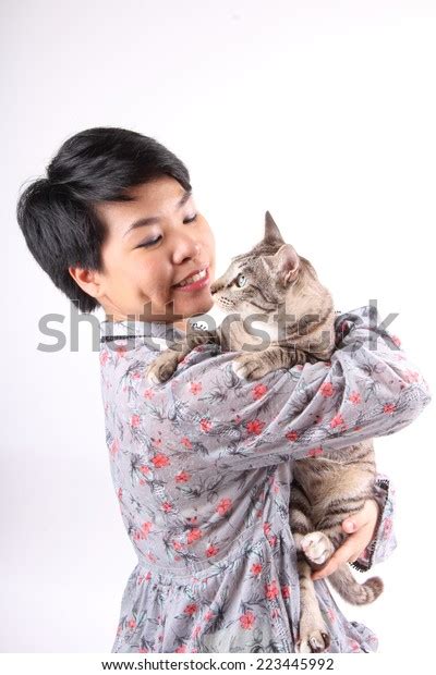 Young Girl Holding Tabby Cat Stock Photo 223445992 Shutterstock