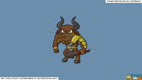 Clipart An Angry Minotaur On A Solid Shadow Blue 6c8ead Background