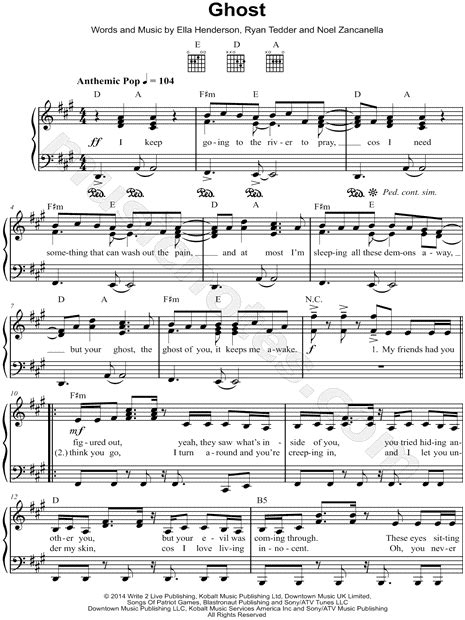 Ella Henderson Ghost Sheet Music Easy Piano In A Major Download