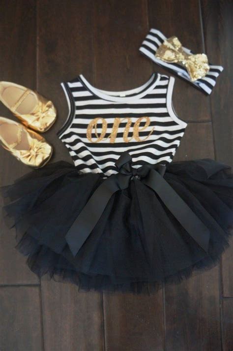 First Birthday Tutu Dress For Baby Girl In Black And White Stripes With