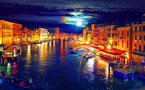 Venice Italy At Night Venice At Night Painting Wallpaper In 2019