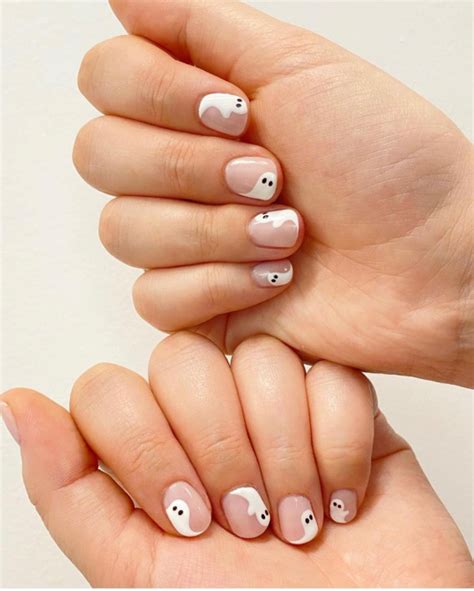 47 Cute And Spooky Halloween Nail Ideas 2022 Ghost Short Nails 1 Fab