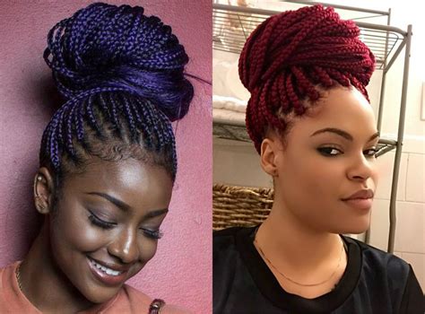 Braids (also referred to as plaits) are a complex hairstyle formed by interlacing three or more strands of hair. Box Braids Bun Hairstyles You Will Swear With | Hairstyles ...