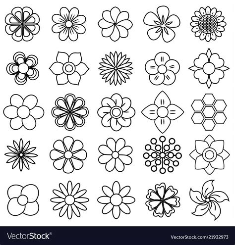 Outline Flower Icon Set Draw Royalty Free Vector Image Flower Pattern