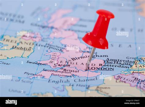 Map Of The Uk With A Red Push Pin Stuck In London Stock Photo 43889951