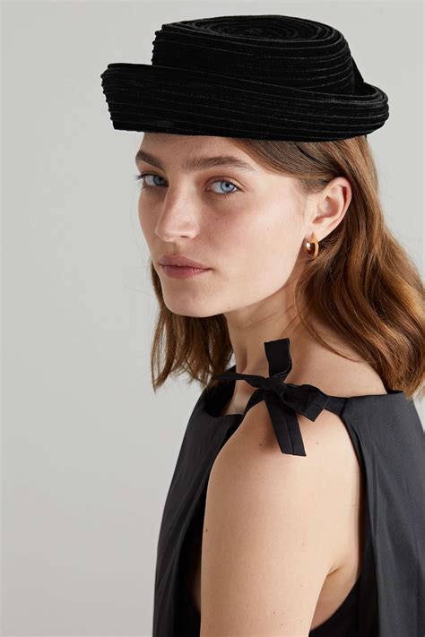 Gigi Burris Laura Bow Embellished Ribbed Silk Blend Velvet Hat Net A Porter