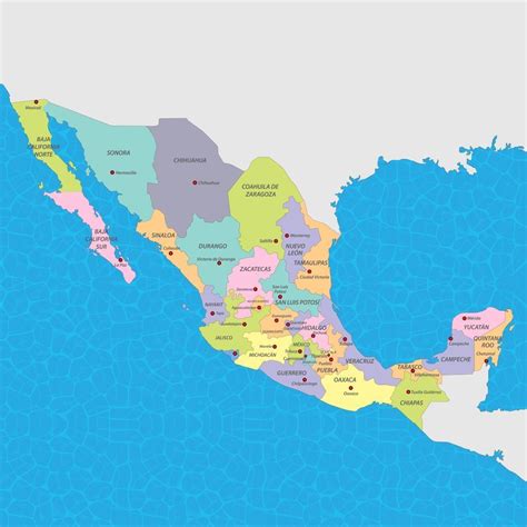 Mapa De México Con Nombres Y División Política Por Estados