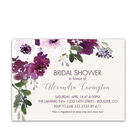 Purple Plum Watercolor Floral Bridal Shower Invitations Watercolor