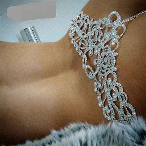 Sexy Silver Bikini Thong Crystal Body Chain Jewelry For Women Flower Hollow Underwear