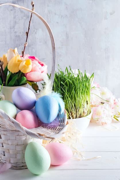 Premium Photo Easter Basket Filled With Colorful Hand Painted Easter