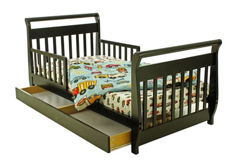 Dream On Me Sleigh Toddler Bed With Storage Drawer In Black Baby