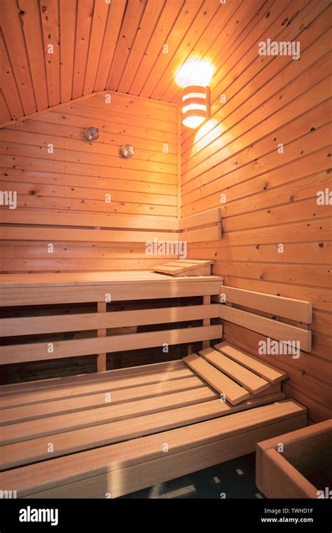 Sauna Wooden Bath Steam Room Hot Healthy Life Empty Interior Stock