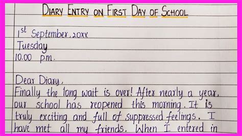 Diary Entry On First Day Of School After Lockdown