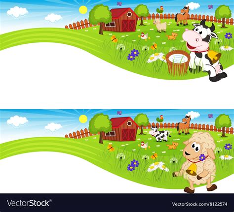 Two Banners With Farm Animals In Barnyard Vector Image