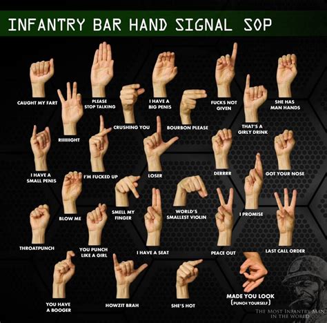 Infantry In Bar Hand Signal Sop Military Signs Military Humor Sign