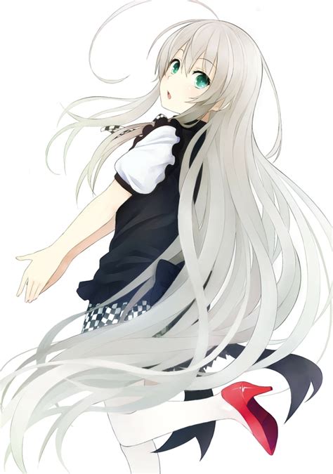 White Hair Green Eyes Long Hair Bow Anime Girl We Heart