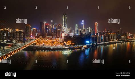 Dec 22 2019 Chongqing China Panoramic Aerial Night View Of Hong Ya