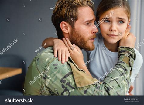 Masculine Military Man Hugging Her Crying Stock Photo Edit Now 1880415631