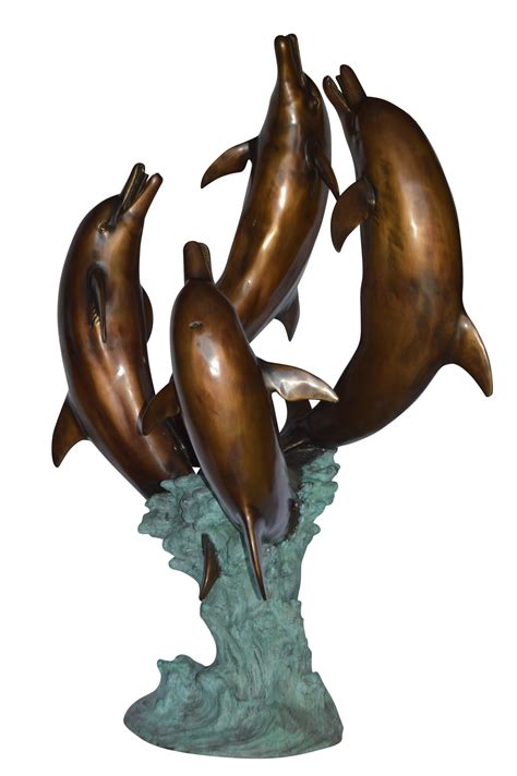 Four Dolphins Jumping Bronze Statue Fountain Size 39l X 41w X 62h