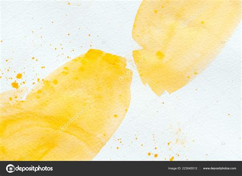 Yellow Watercolor Strokes Splatters White Paper Background — Stock