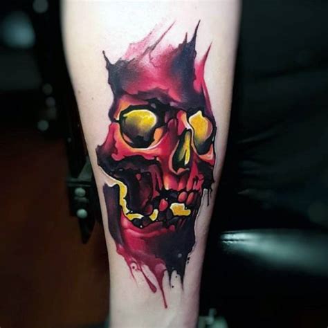 40 Watercolor Skull Tattoo Designs For Men Colorful Ink
