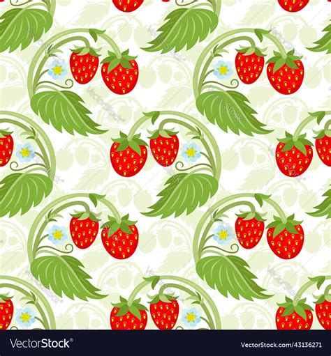 Seamless Pattern With Strawberries And Leaves Vector Image