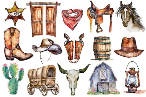 Watercolor Western Clipart American Texas Cowboy Ranch Png Etsy