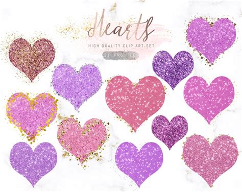 Glitter Hearts Clip Art Sparkle Hearts Clipart Pink And Etsy