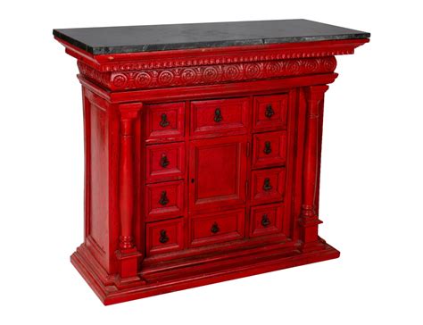19th Century French 8 Drawer Red Painted Cabinet