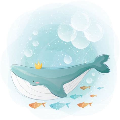 Baleia Azul E Os Pequenos Amigos Vetor Premium Ilustração De Baleia