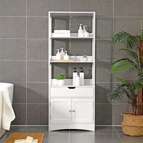 Home Furniture Songmics Floor Cabinet Free Standing Linen Tower White Ubbc63wt Multifunctional