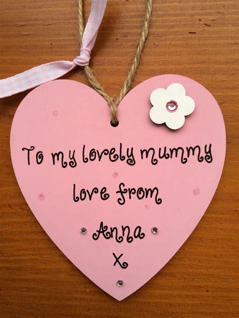 Personalised Wooden Hand Decorated Hanging Heart Mothers Day T Pink