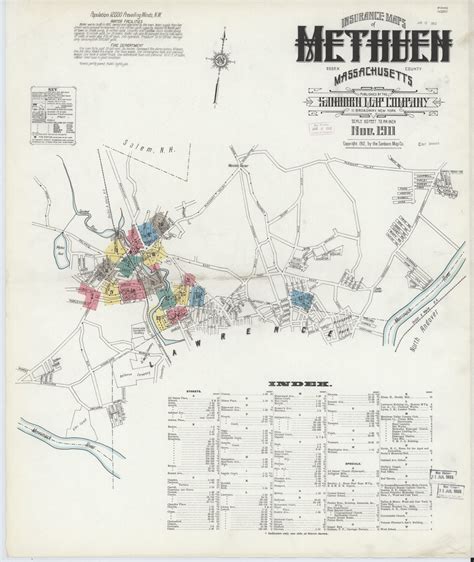 Methuen 1911 Old Map Massachusetts Fire Insurance Index Old Maps
